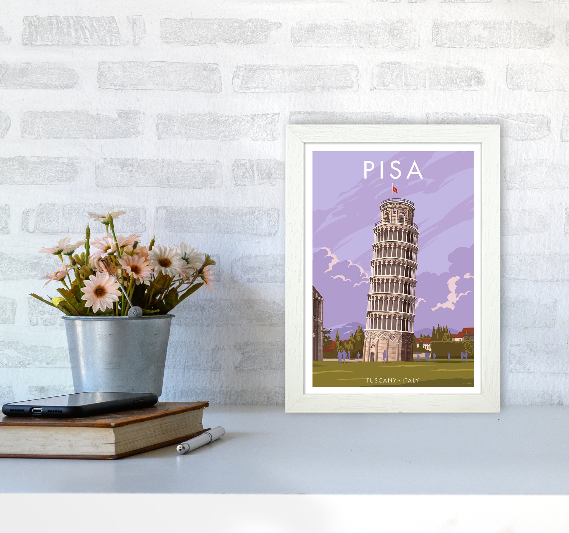 Pisa Travel Art Print By Stephen Millership A4 Oak Frame