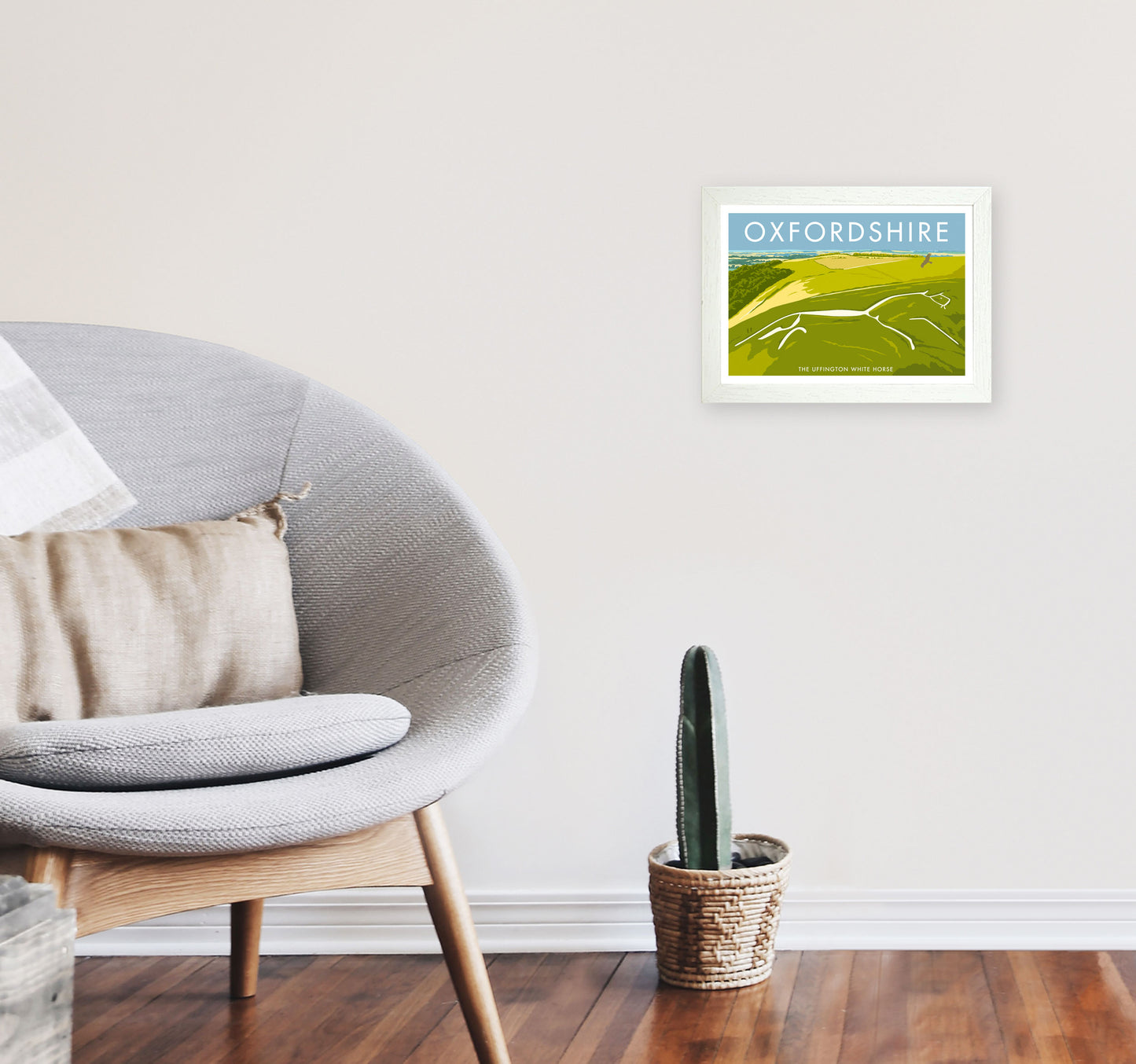 The Uffington White Horse Oxfordshire Art Print by Stephen Millership A4 Oak Frame