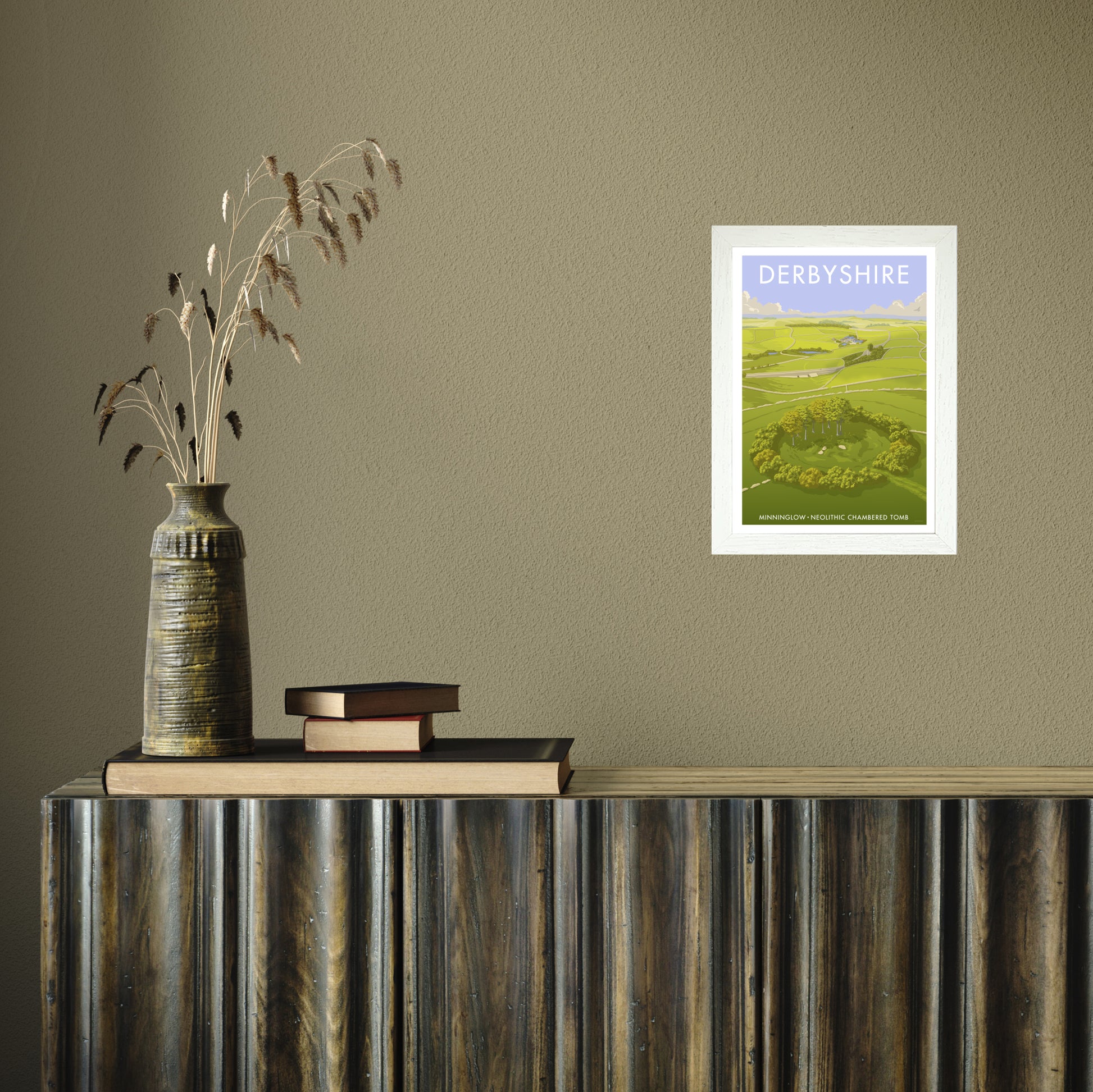 DERBYSHIRE MINNINGLOW A3 by Stephen Millership A4 White Frame