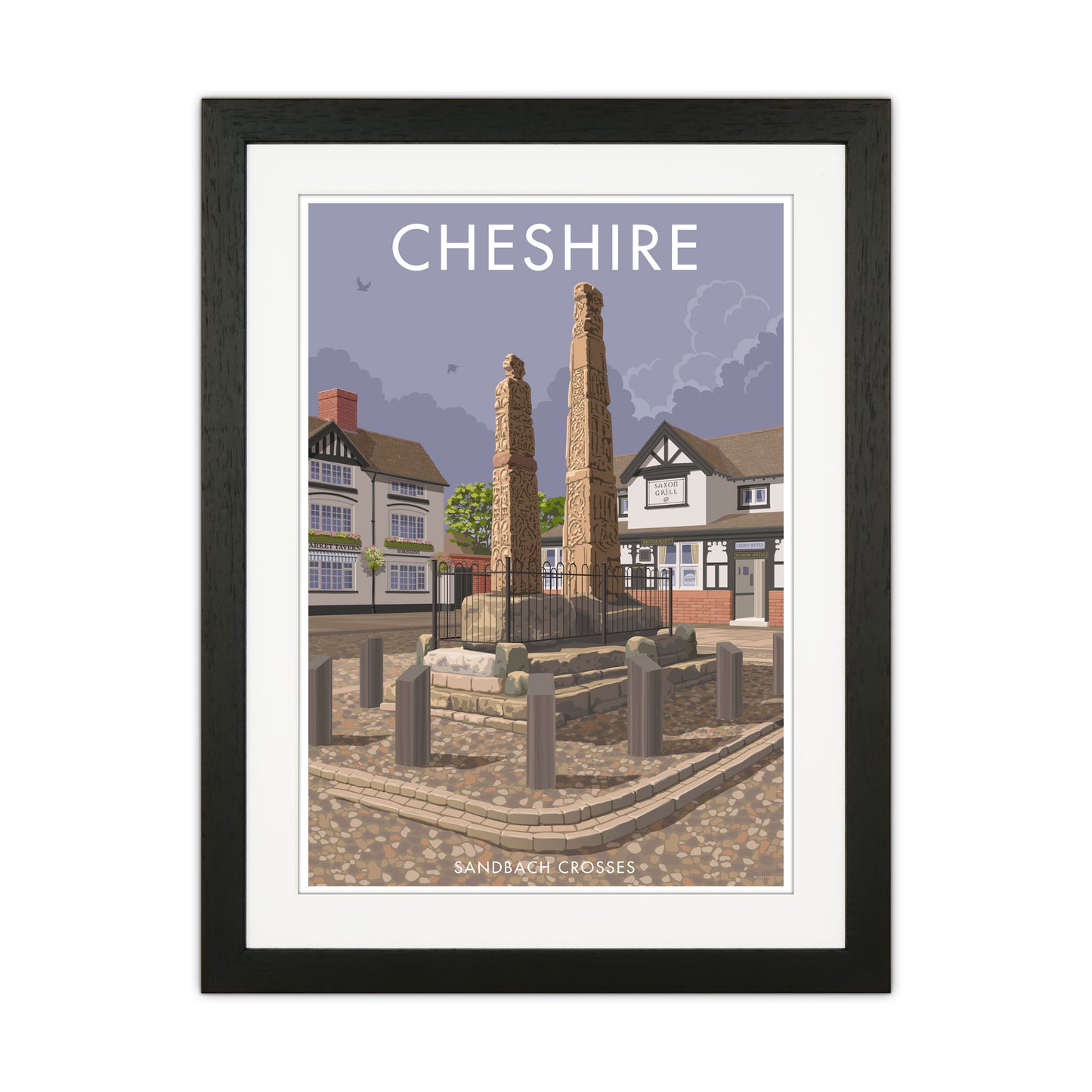 Cheshire Sandbach Travel Art Print by Stephen Millership Black Grain