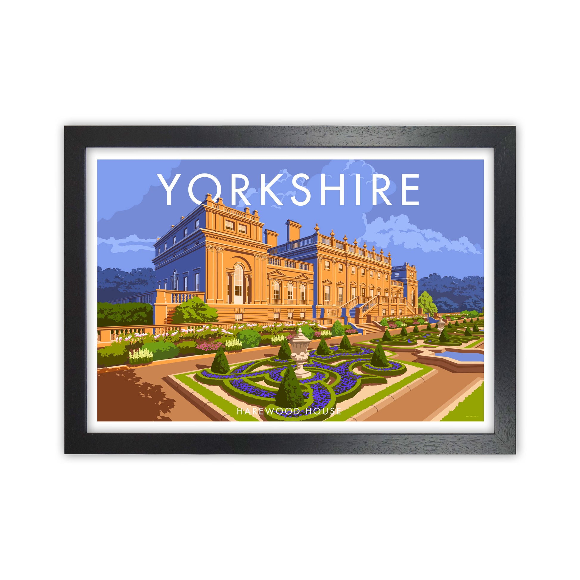 Yorkshire Landscape Art Print Vintage Travel Poster by Stephen Millership Black Grain