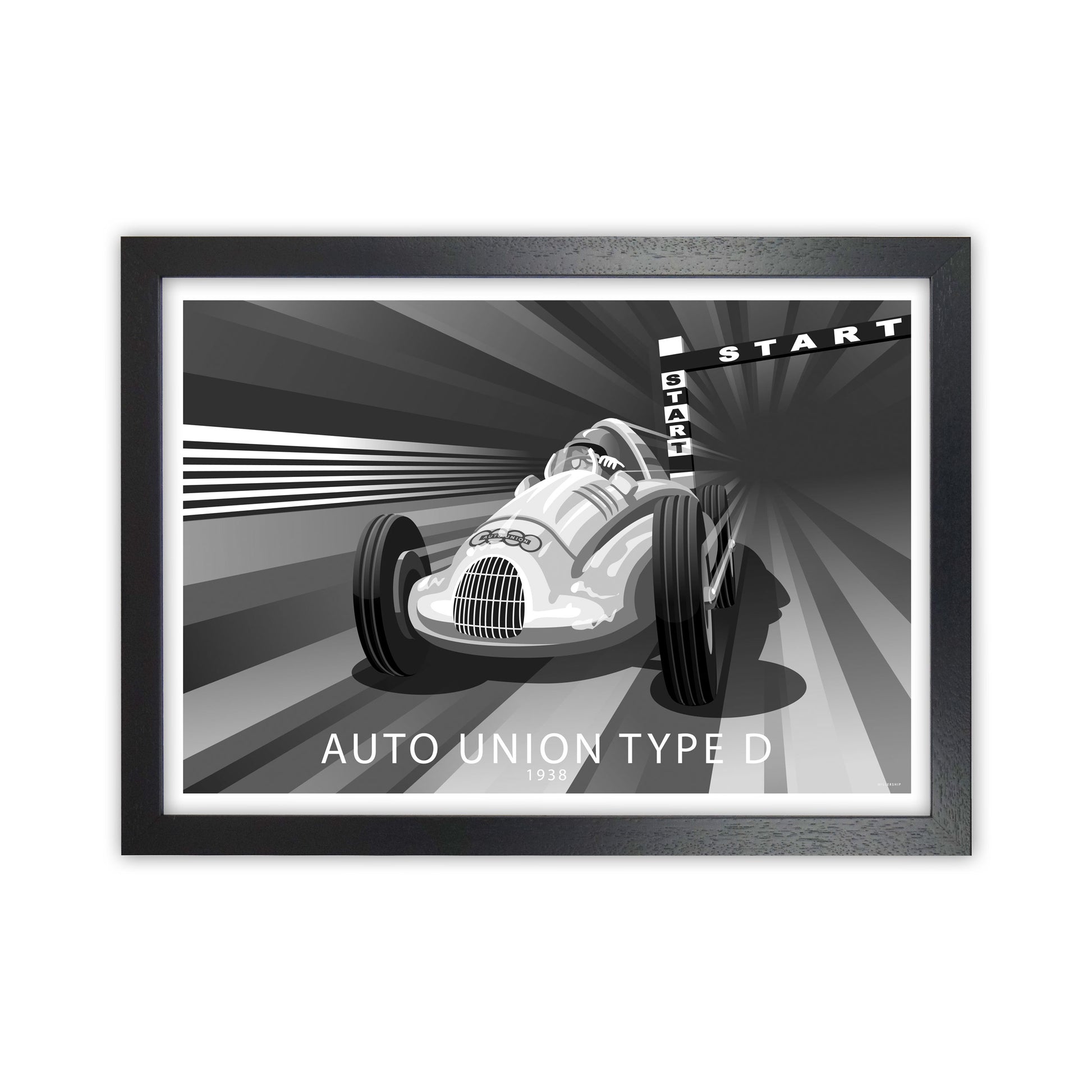 Auto Union Type D Art Print by Stephen Millership, Framed Transport Print Black Grain