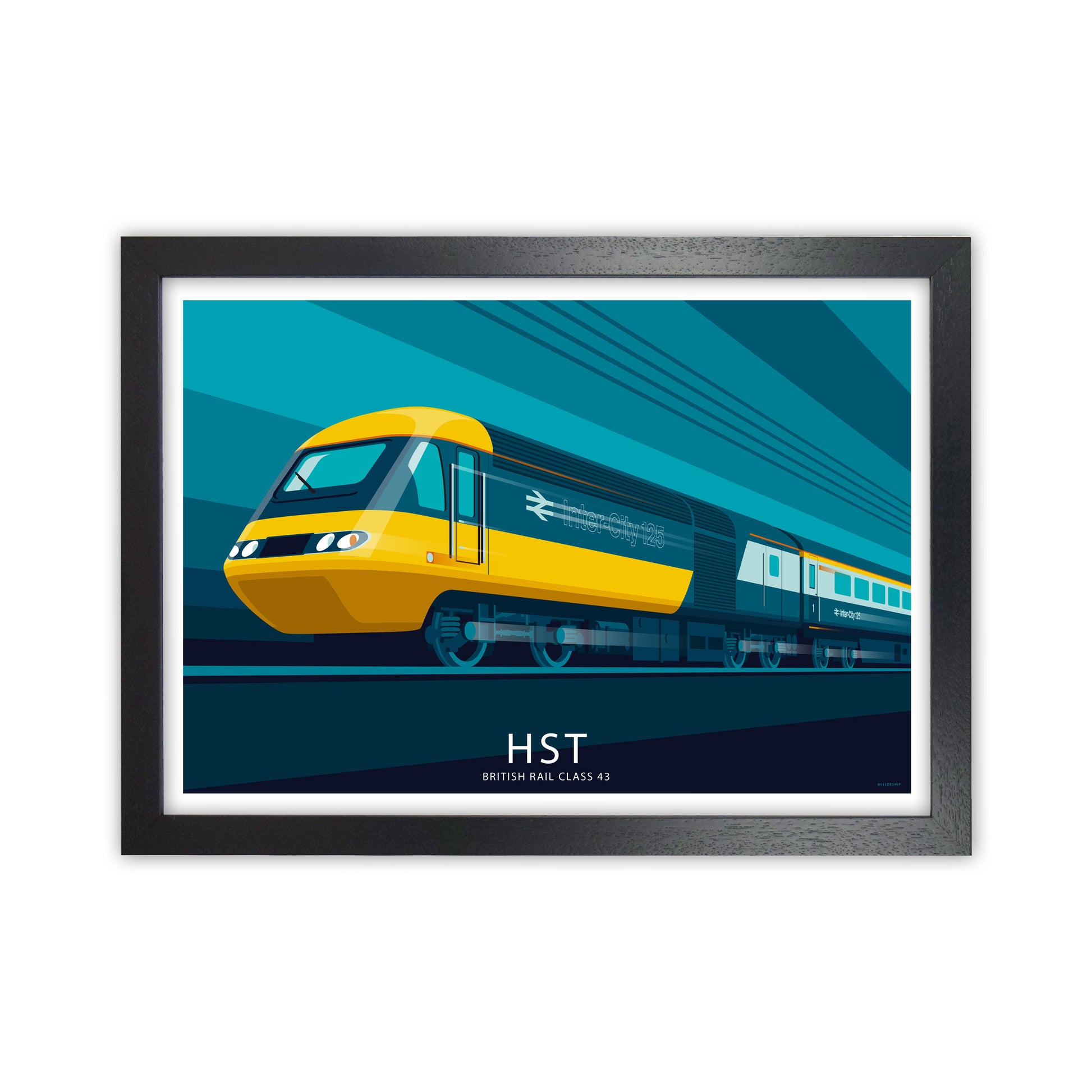 HST Travel Art Print by Stephen Millership, Vintage transport Framed Poster Black Grain