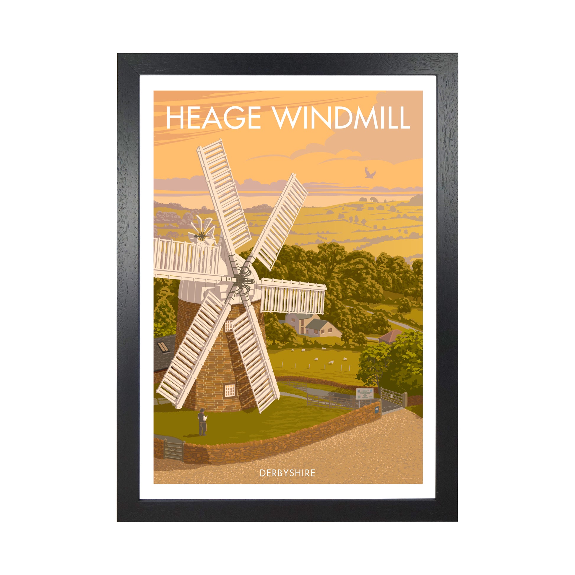 DERBYSHIRE HEAGE WINDMILL A3 by Stephen Millership Black Grain