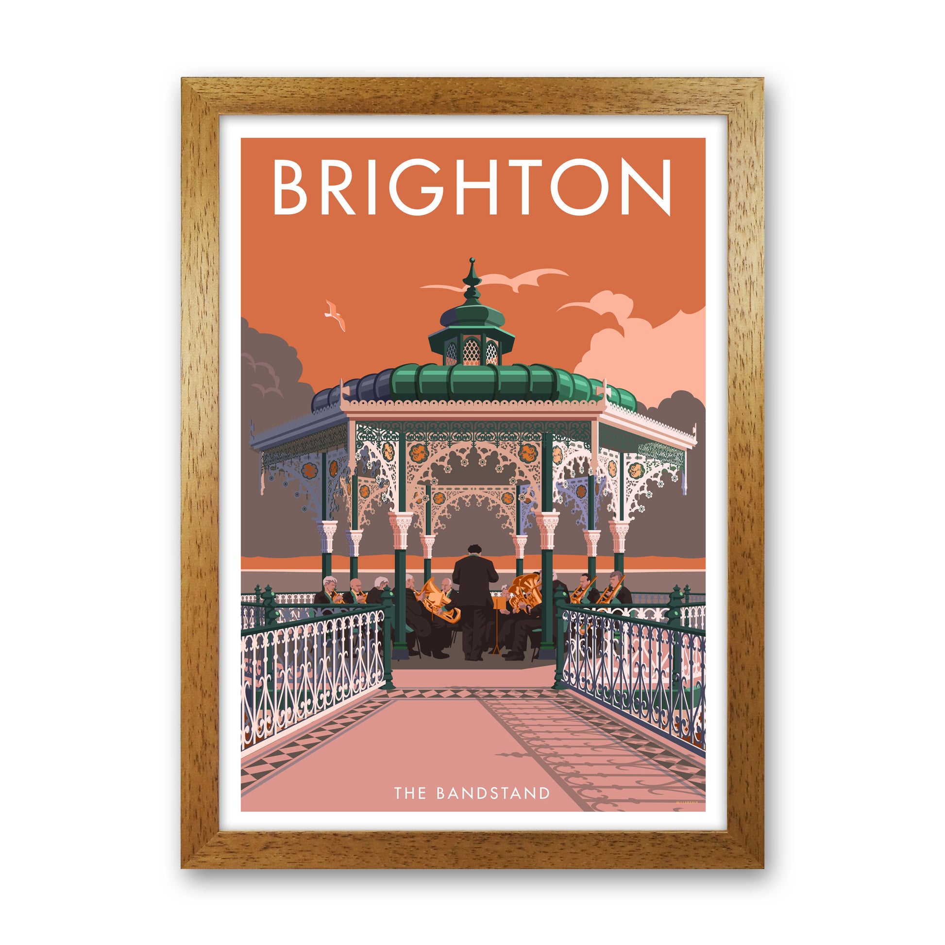 Brighton Bandstand Framed Wall Art Print by Stephen Millership, Art Poster Oak Grain