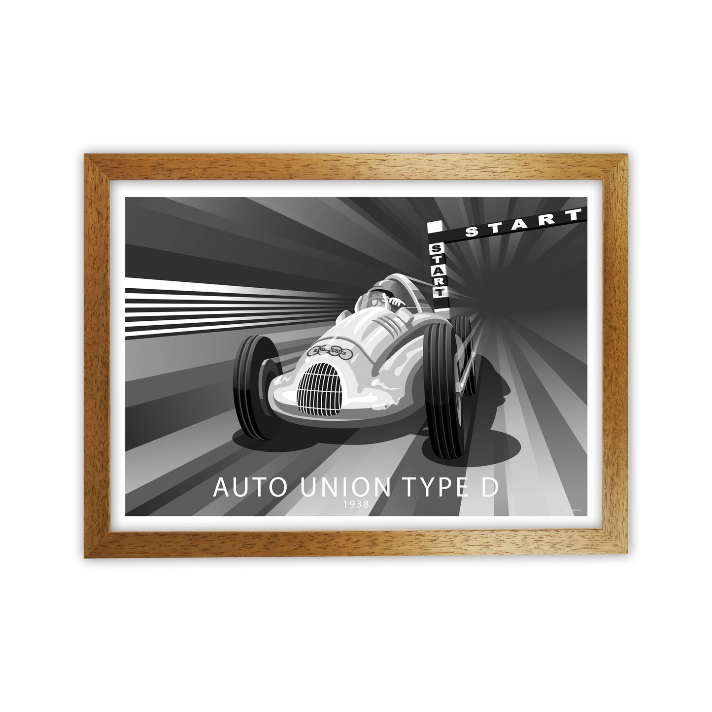 Auto Union Type D Art Print by Stephen Millership, Framed Transport Print Oak Grain