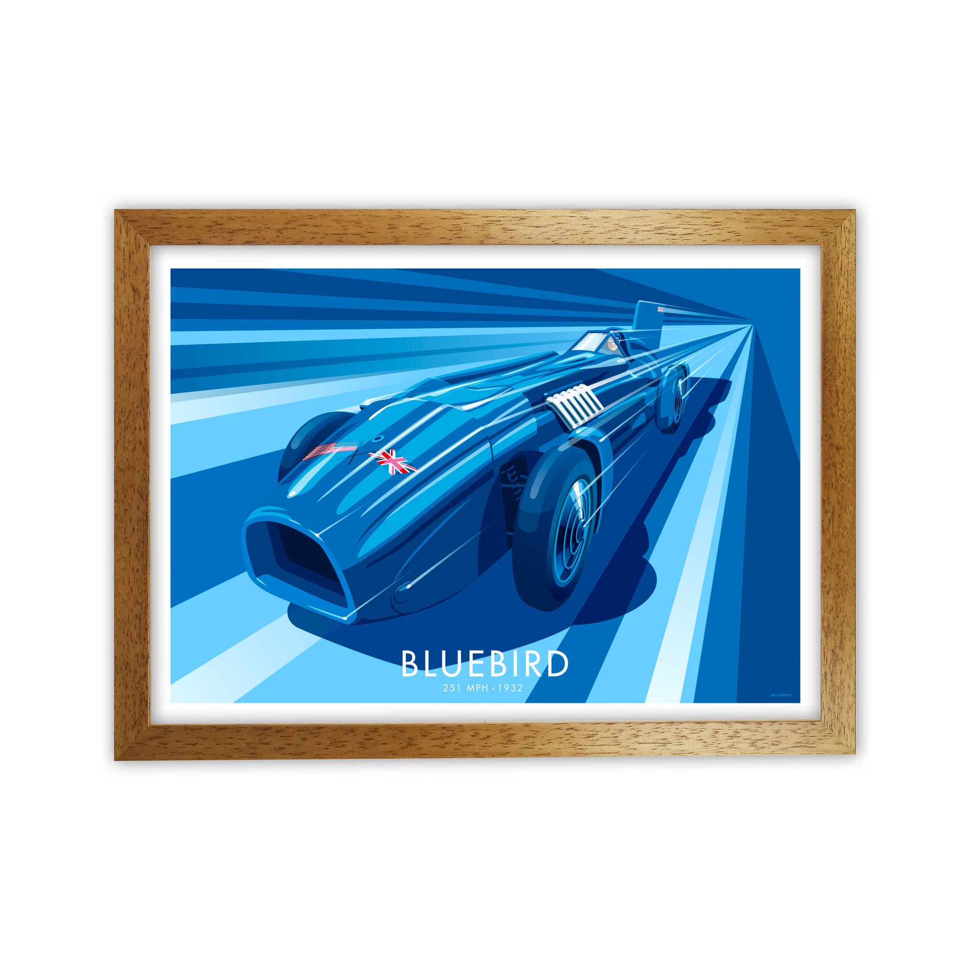 Bluebird Art Print by Stephen Millership, Framed Transport Print Oak Grain