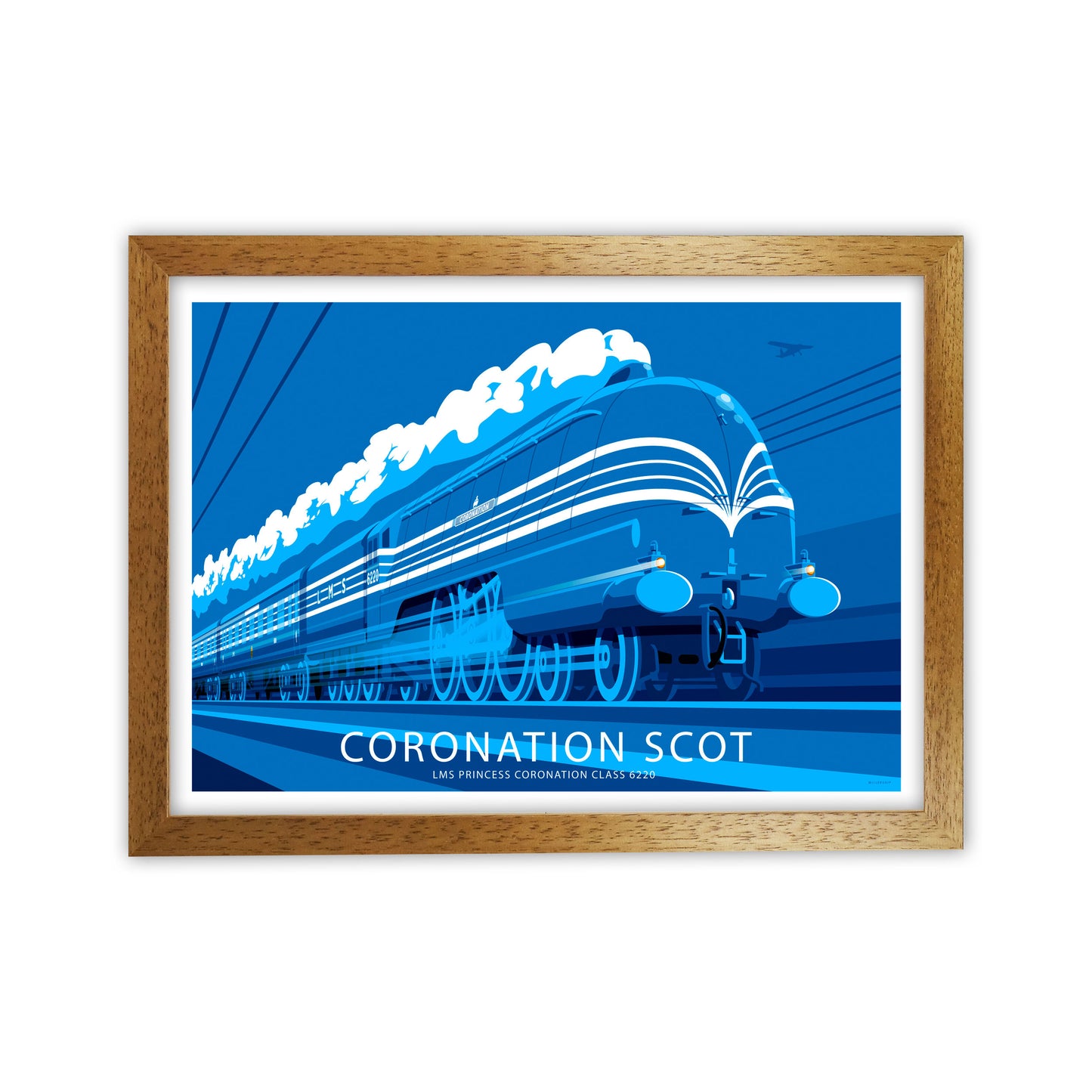 LMS Princess Coronation Scot Art Print by Stephen Millership, Transport Poster Oak Grain