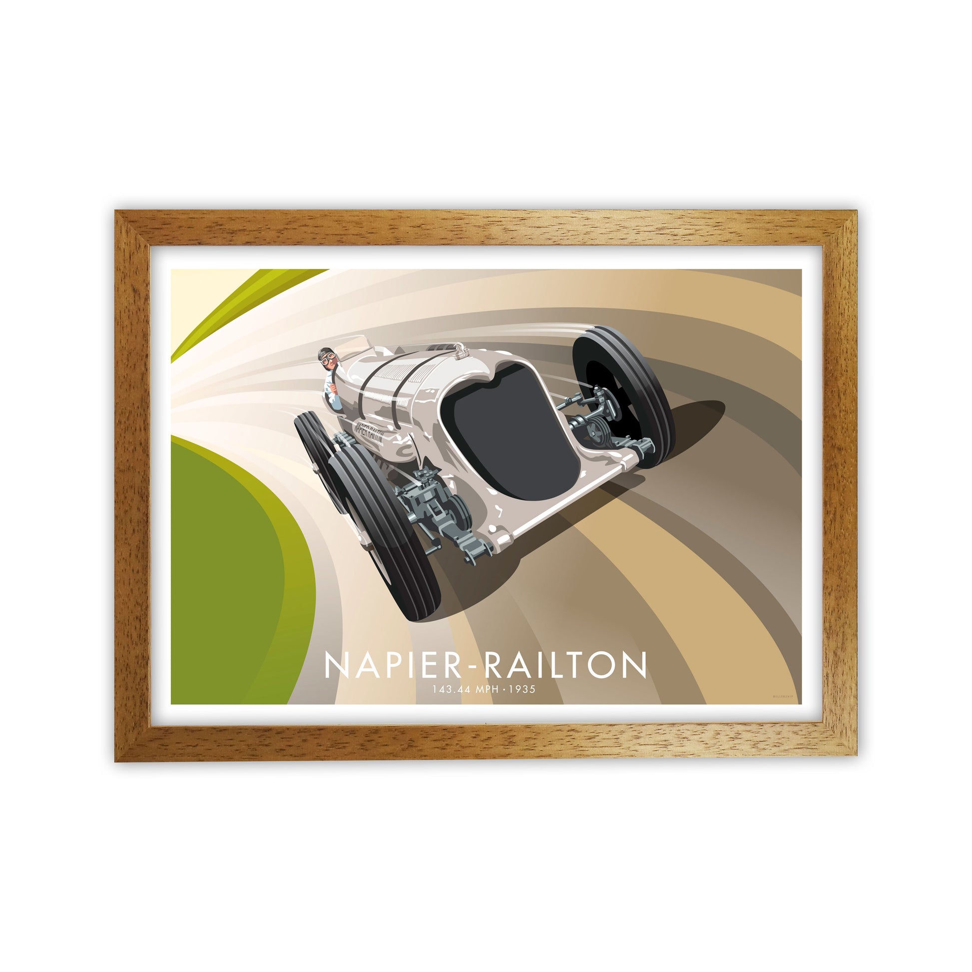 The Napier-Railton Art Print by Stephen Millership, Framed Transport Print Oak Grain