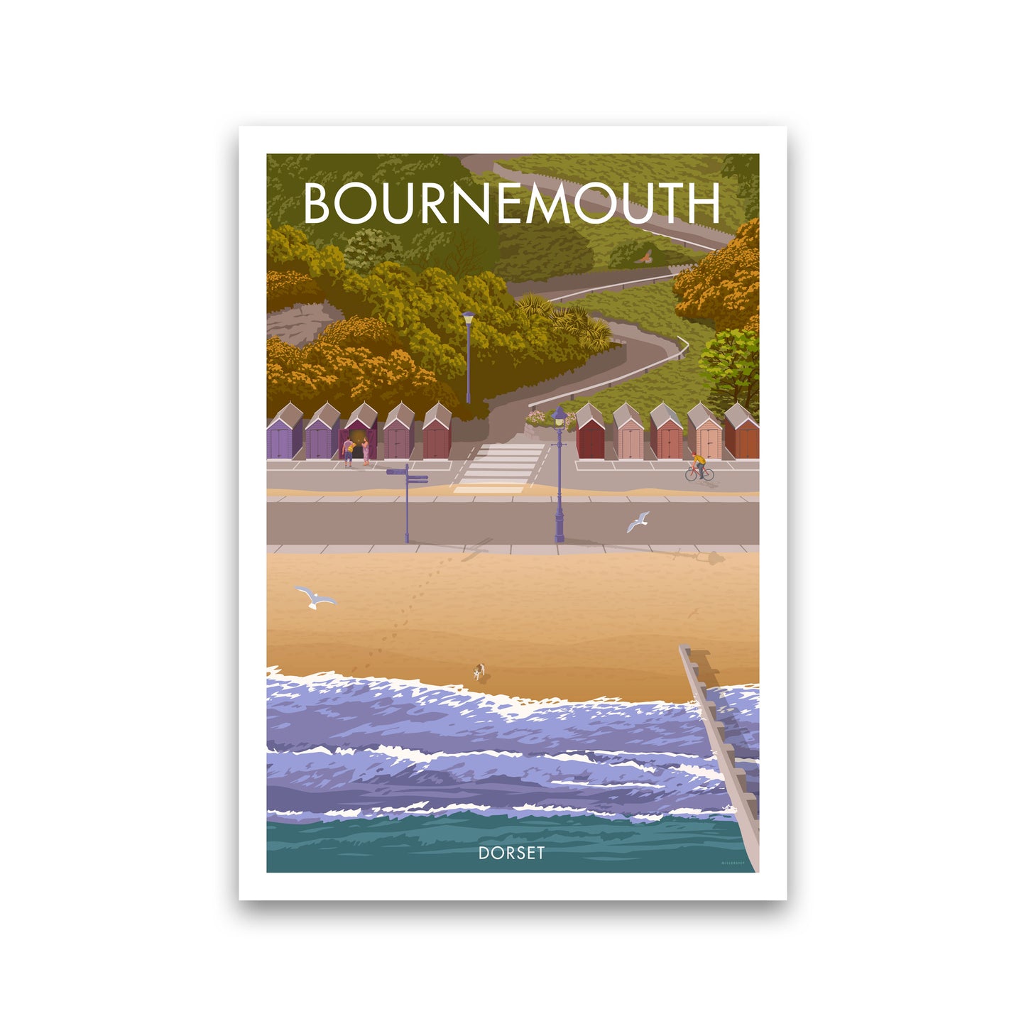 Bournemouth Huts Travel Art Print by Stephen Millership