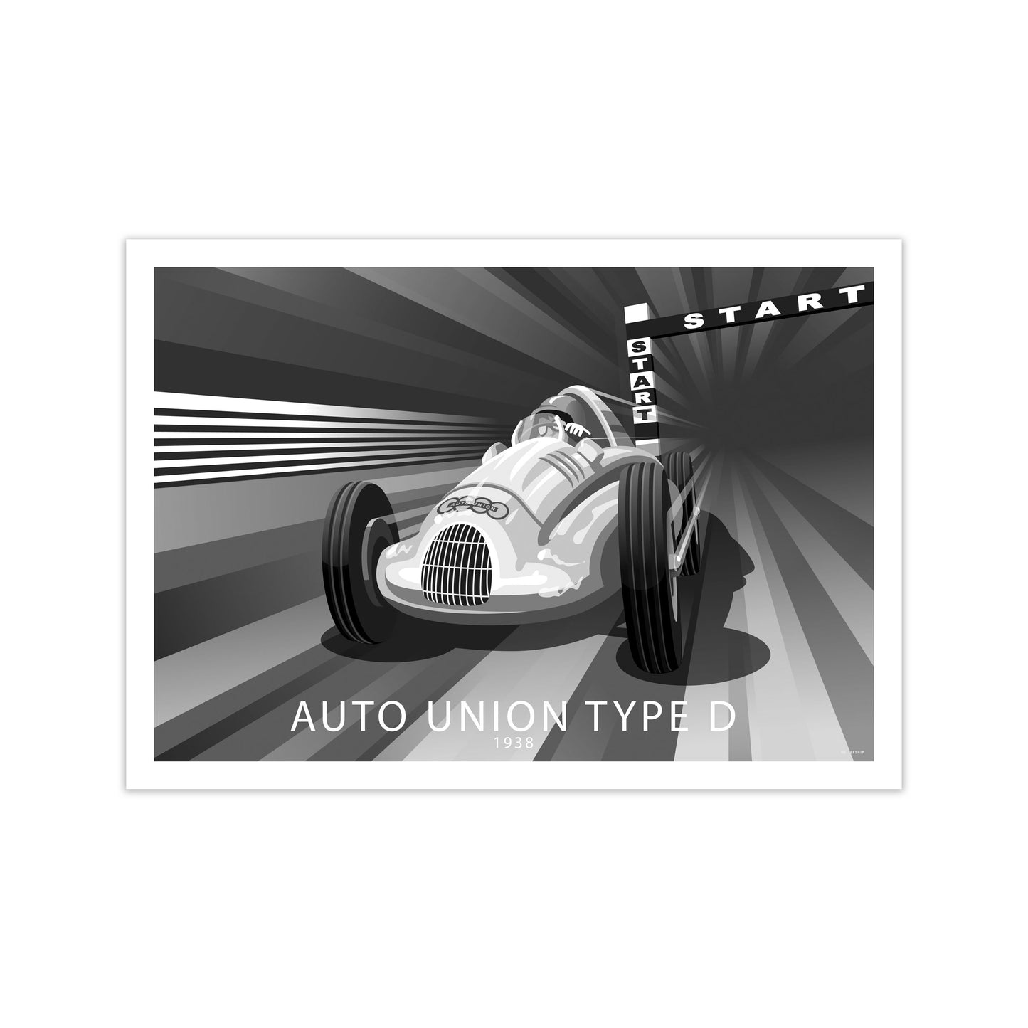 Auto Union Type D Art Print by Stephen Millership, Framed Transport Print