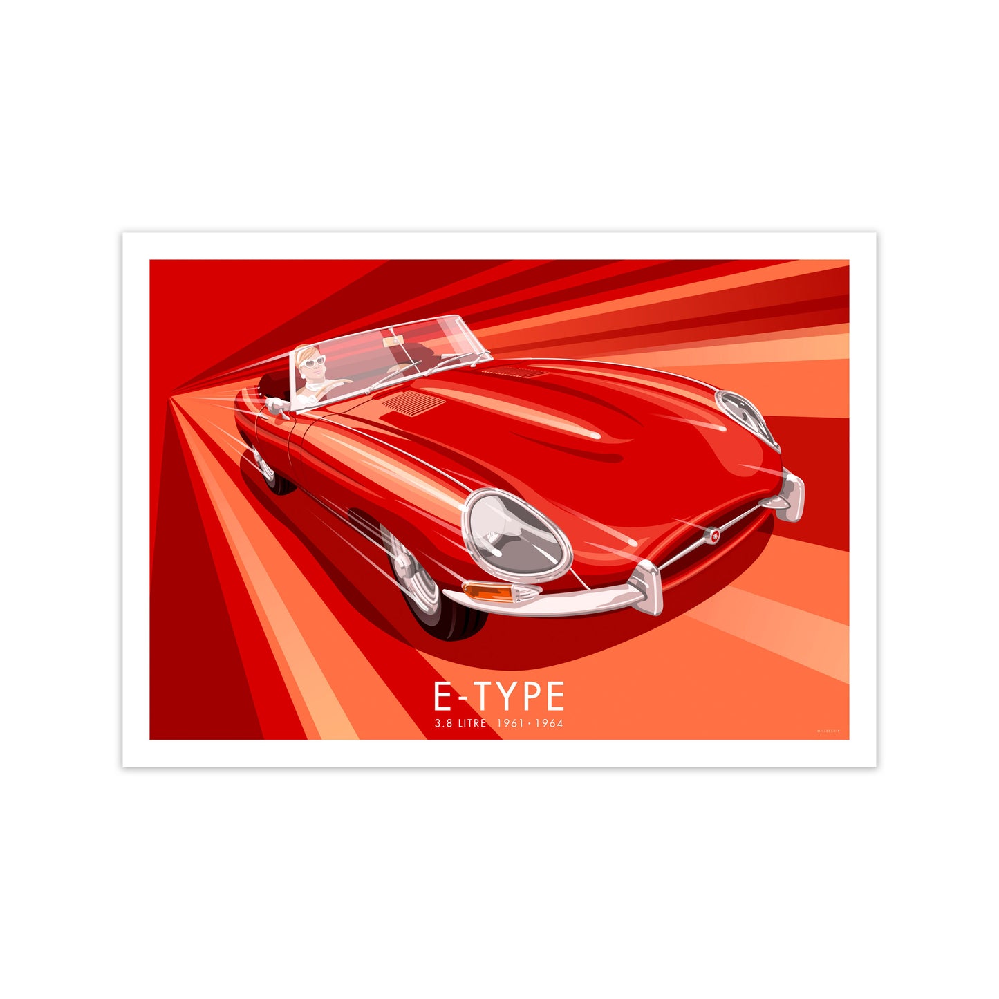 Jaguar E Type Art Print by Stephen Millership, Framed Transport Poster