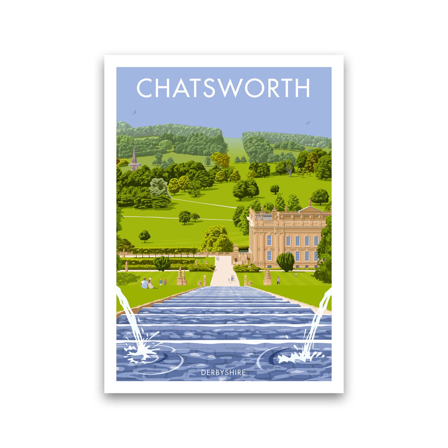 Chatsworth, Derbyshire Framed Art Print by Stephen Millership, Travel Poster