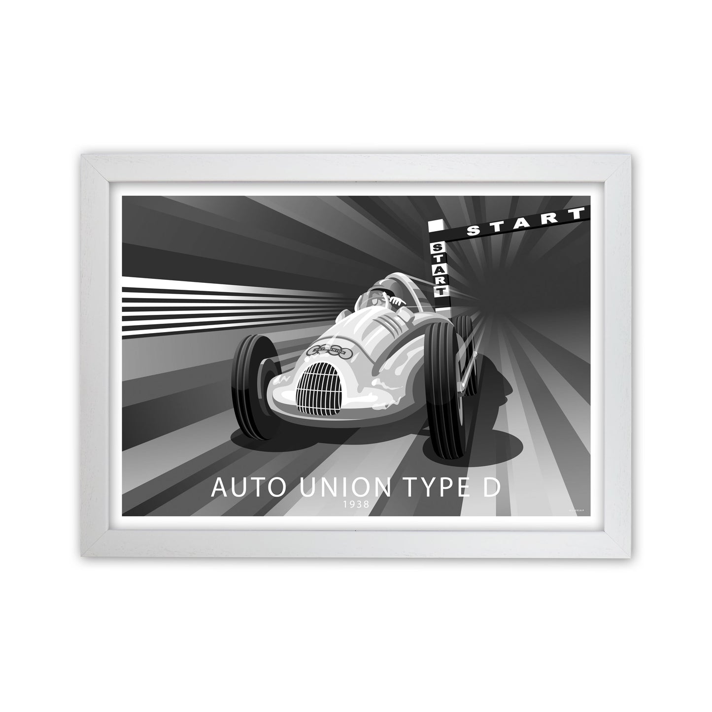 Auto Union Type D Art Print by Stephen Millership, Framed Transport Print White Grain